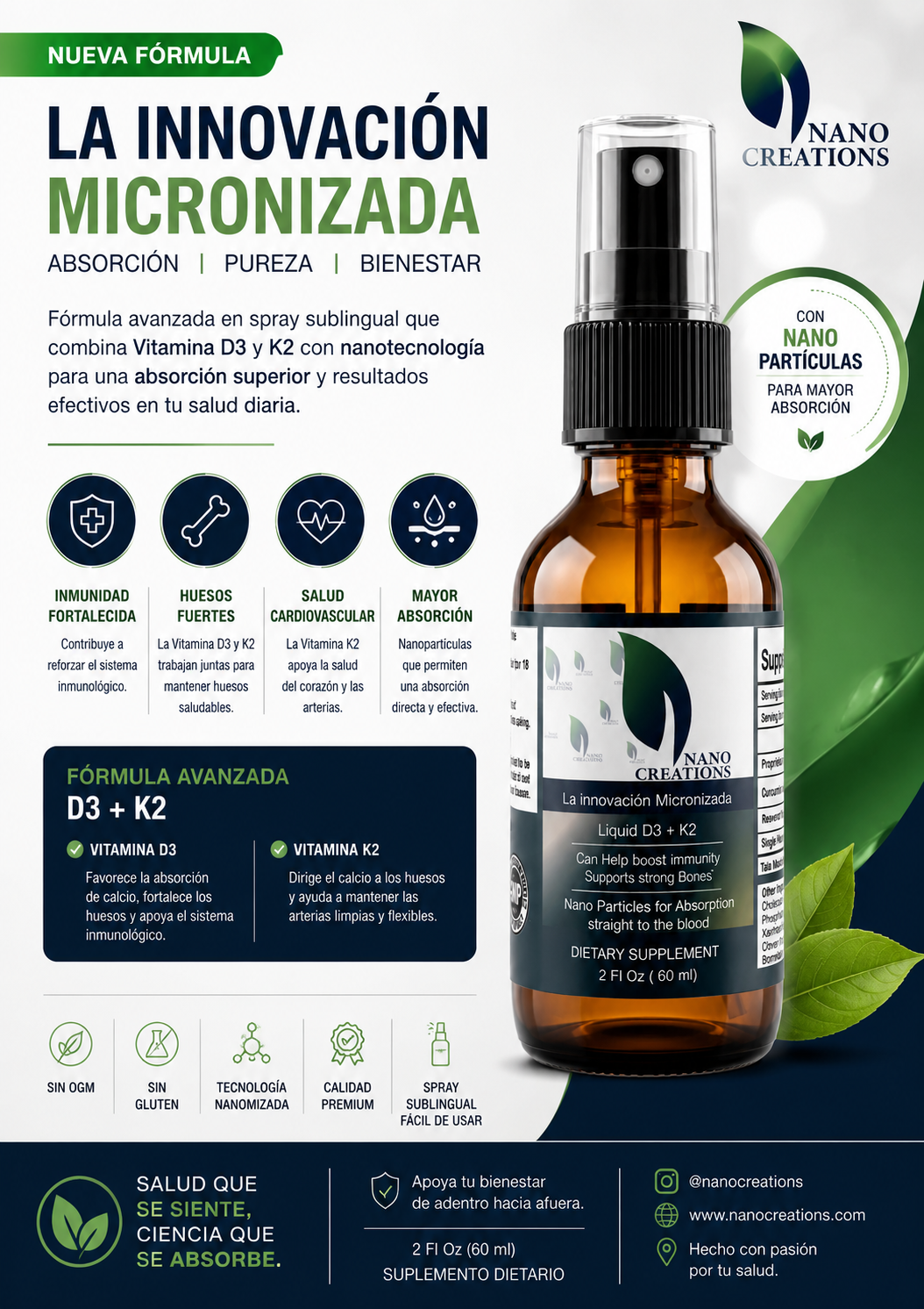 Nano Liposomal D3+K2